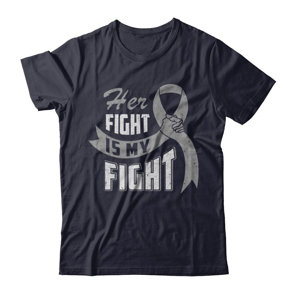 Her Fight is My Fight Brain Cancer Grey Gray Awareness Ribbon-T-Shirt & Hoodie-Premium T-Shirt-Midnight Navy