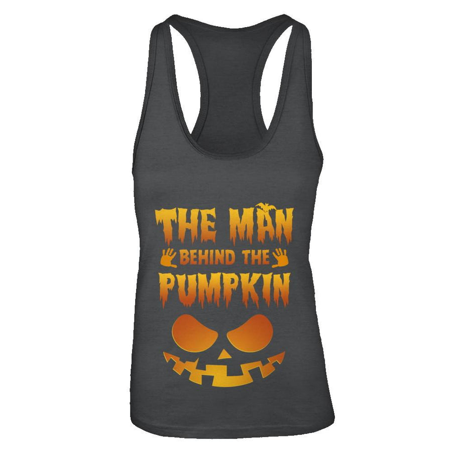 The Man Behind The Pumpkin Funny Pregnant Halloween-T-Shirt & Tank Top-Women's Ideal Racerback Tank-Black