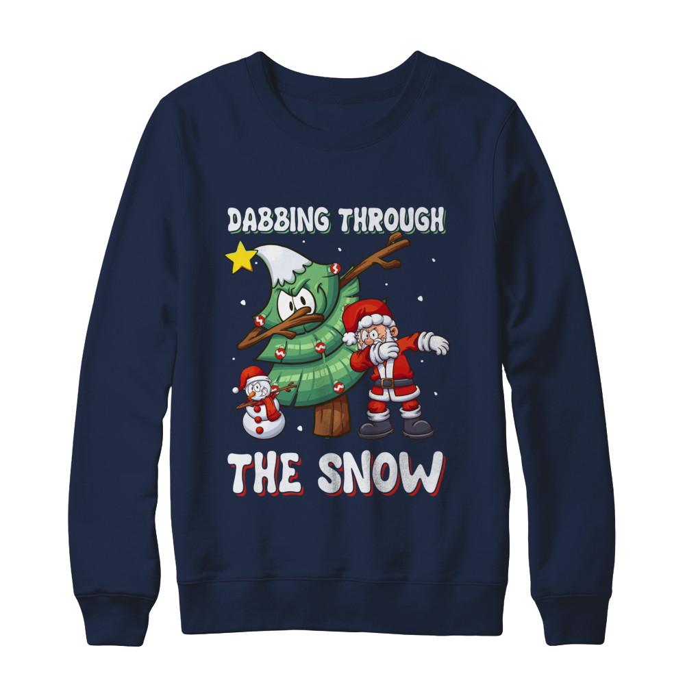 Dabbing Santa Snowman Christmas Tree-T-Shirt & Sweatshirt-Crewneck Sweatshirt-Navy