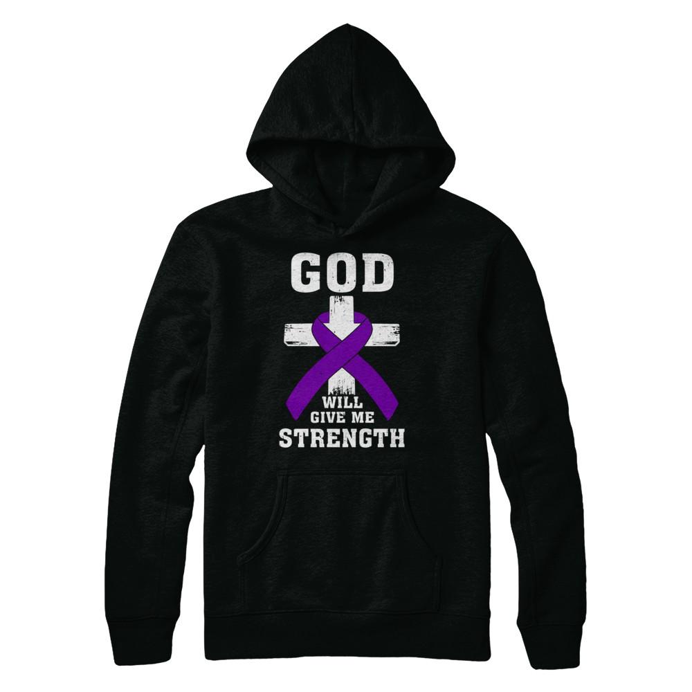 God Will Give Me Strength Purple Violet Awareness Ribbon Gift-T-Shirt & Hoodie-Pullover Hoodie-Black