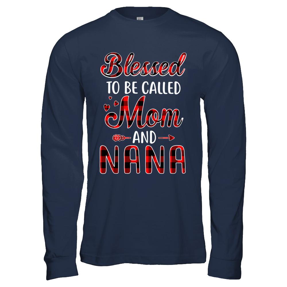 Red Buffalo Plaid Blessed To Be Called Mom And Nana-T-Shirt & Hoodie-Long Sleeve T-Shirt-Navy
