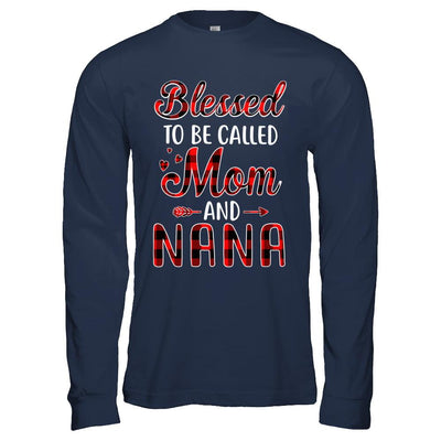 Red Buffalo Plaid Blessed To Be Called Mom And Nana-T-Shirt & Hoodie-Long Sleeve T-Shirt-Navy
