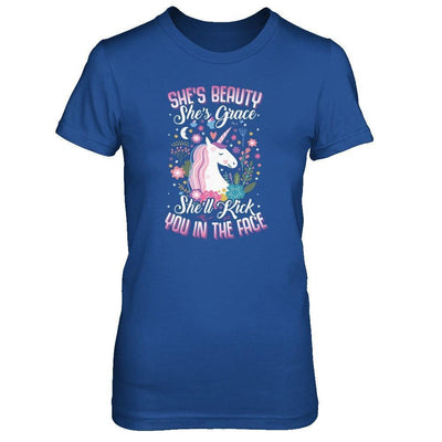 She's Beauty She's Grace She'll Kick You In The Face Unicorn Lover-T-Shirt & Tank Top-Women's T-Shirt-Royal