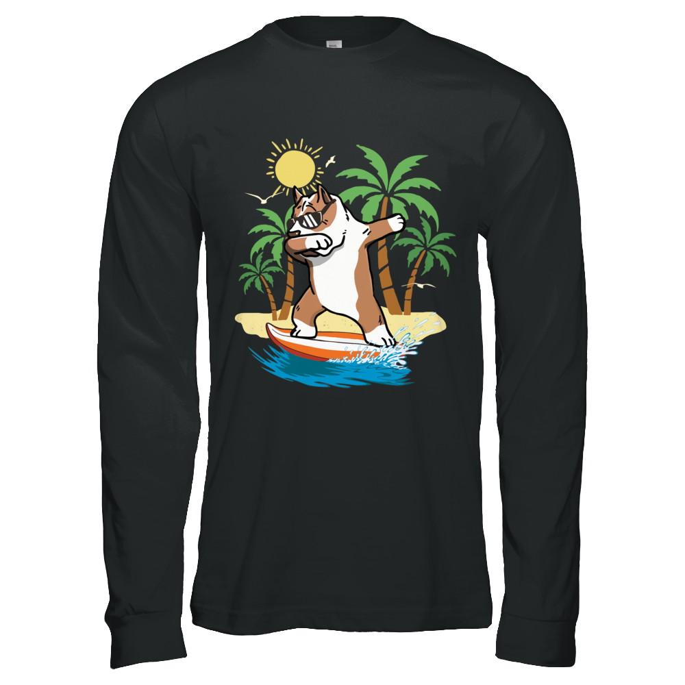 Summer Vacation Dabbing Pit bull Surfing Surfboard Gift-T-Shirt & Hoodie-Long Sleeve T-Shirt-Black
