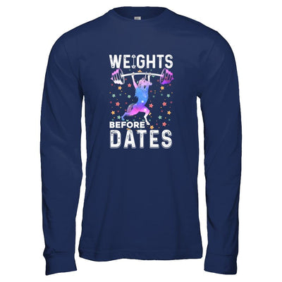 Weights Before Dates Unicorn Gym Weight Lifting-T-Shirt & Tank Top-Long Sleeve T-Shirt-Navy