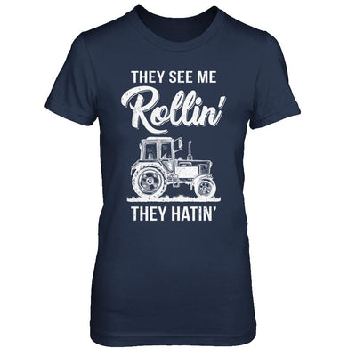 They See Me Rollin They Hatin Funny Tractor-T-Shirt & Hoodie-Women's T-Shirt-Navy