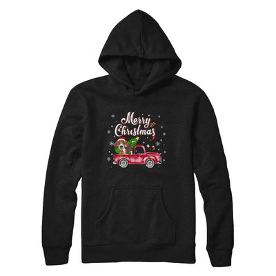 Beagle Retriever Rides Red Truck Christmas Pajama-T-Shirt & Sweatshirt-Pullover Hoodie-Black