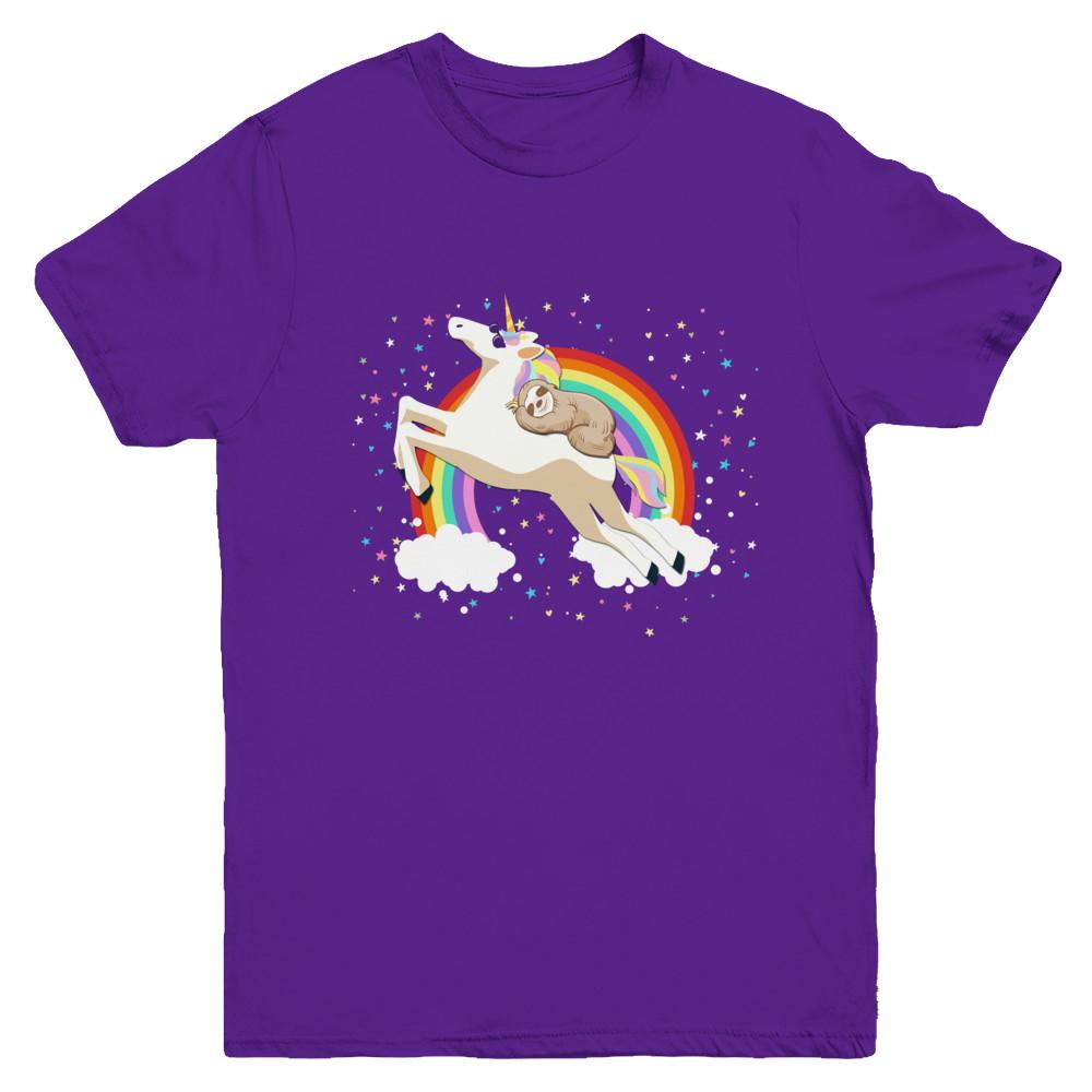 Funny Sloth Riding Unicorn Lover Youth-Youth Shirt-Youth T-Shirt-Purple