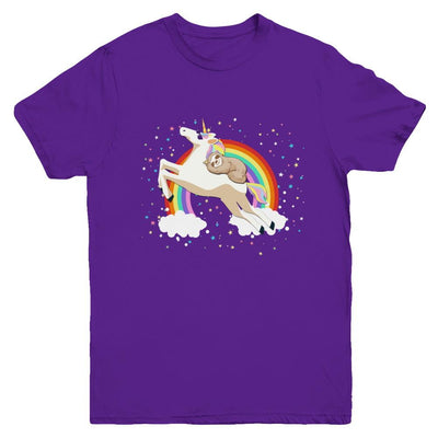 Funny Sloth Riding Unicorn Lover Youth-Youth Shirt-Youth T-Shirt-Purple