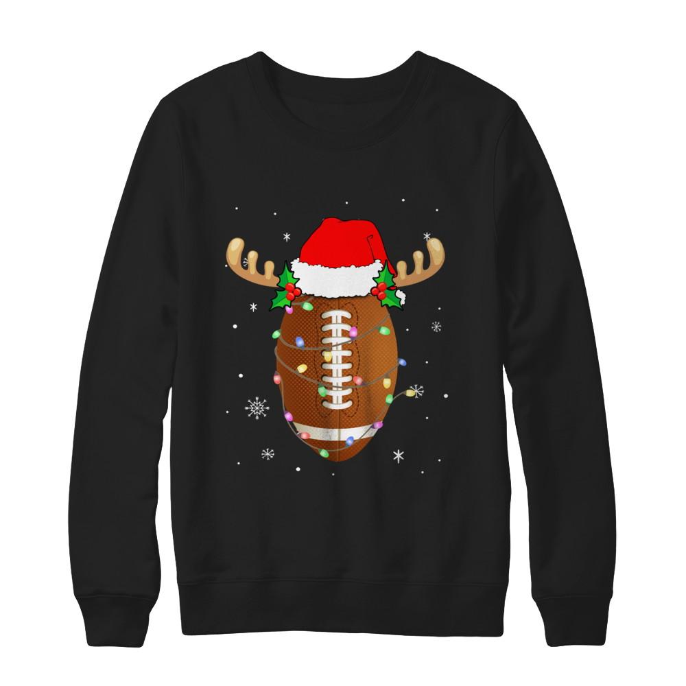 Santa Hat Football Reindeer Christmas Gifts-T-Shirt & Sweatshirt-Crewneck Sweatshirt-Black