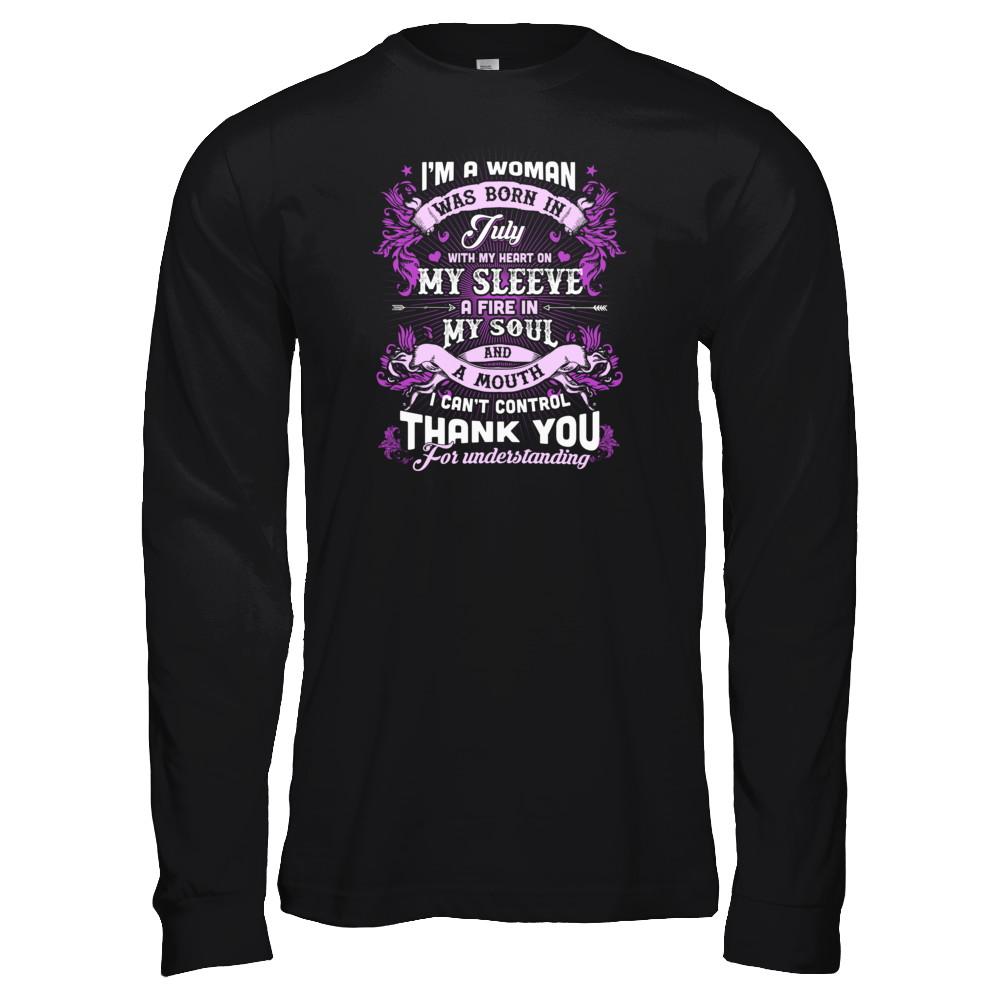 I'm A Woman Was Born In July With My Heart Birthday-T-Shirt & Tank Top-Long Sleeve T-Shirt-Black