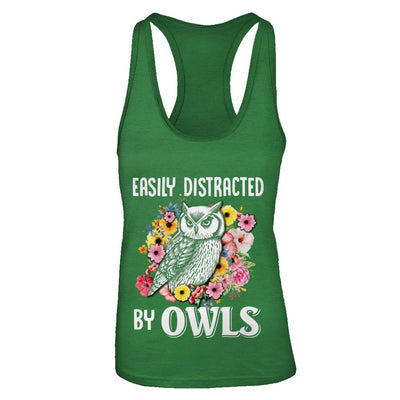 Easily Distracted By Owls-T-Shirt & Tank Top-Women's Ideal Racerback Tank-Kelly Green