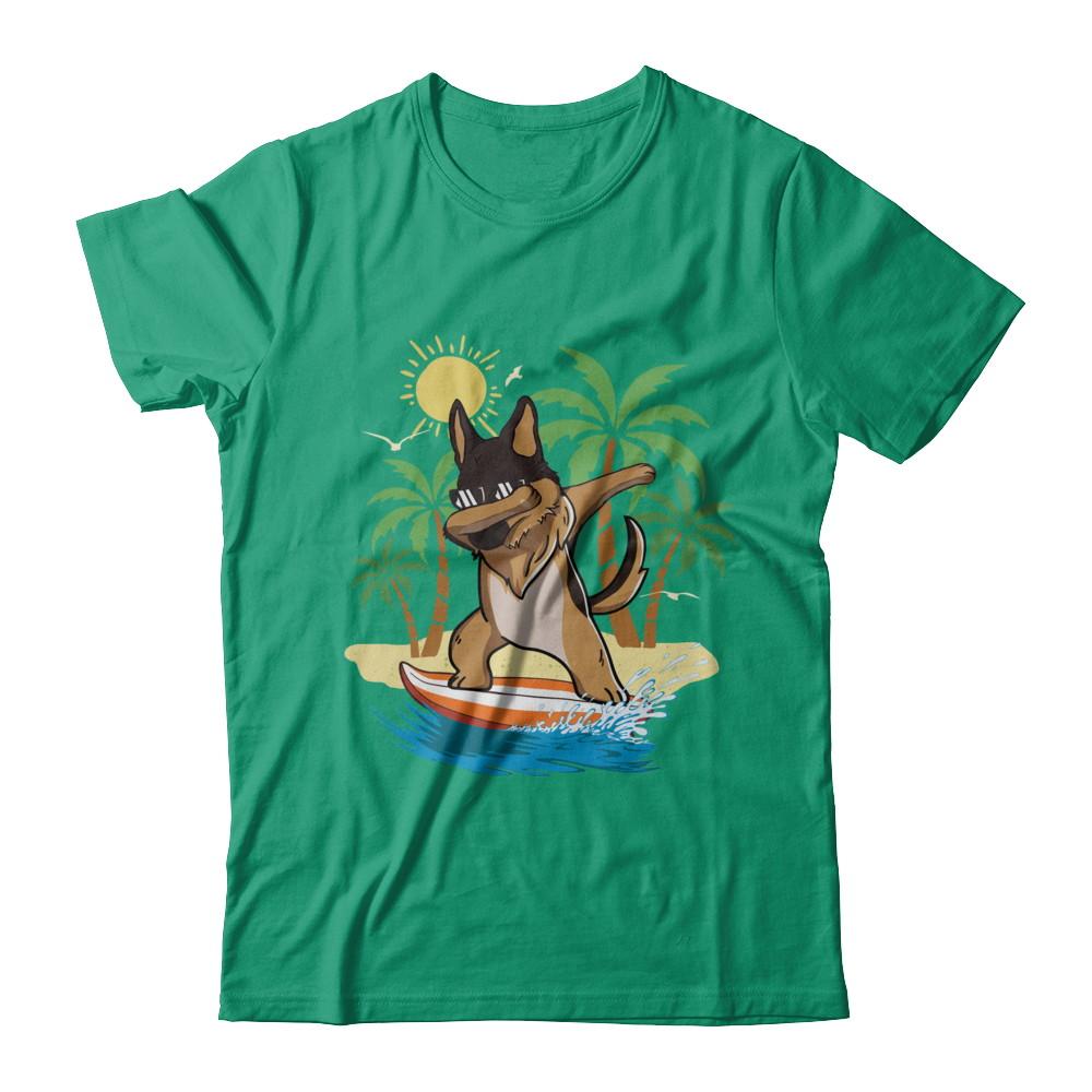 Summer Vacation Dabbing German Shepherd Surfing Surfboard Gift-T-Shirt & Hoodie-Classic T-Shirt-Kelly Green