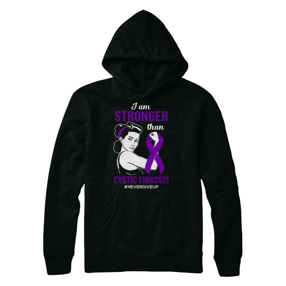 I Am Stronger Than Cystic Fibrosis Awareness Support-T-Shirt & Hoodie-Pullover Hoodie-Black