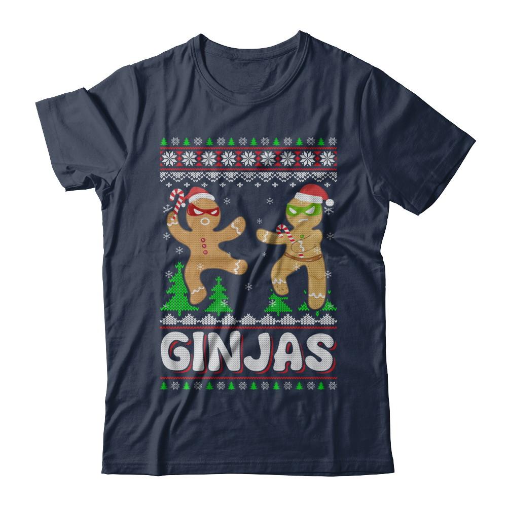 Ginjas Gingerbread Ninjas Funny Ugly Christmas Sweater-T-Shirt & Sweatshirt-Classic T-Shirt-Navy