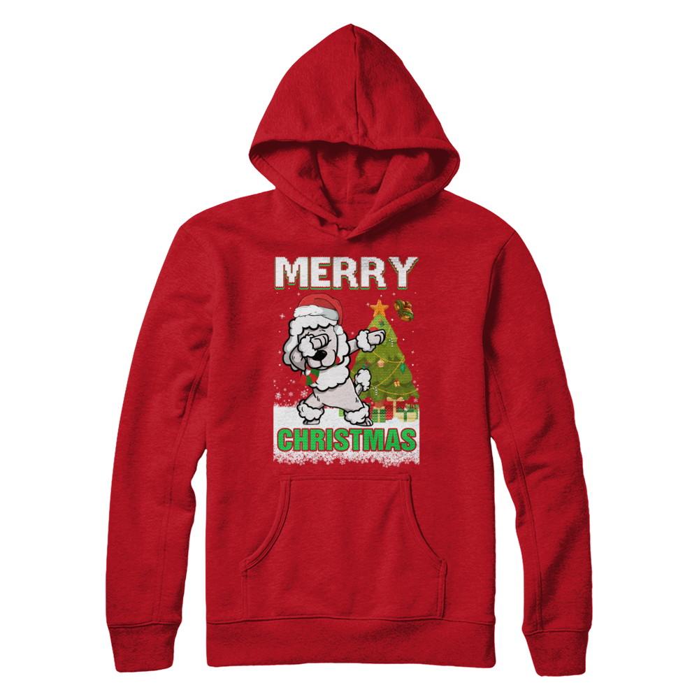Cute Poodle Claus Merry Christmas Ugly Sweater-T-Shirt & Sweatshirt-Pullover Hoodie-Red