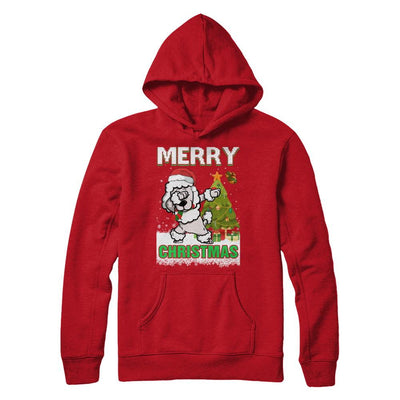 Cute Poodle Claus Merry Christmas Ugly Sweater-T-Shirt & Sweatshirt-Pullover Hoodie-Red