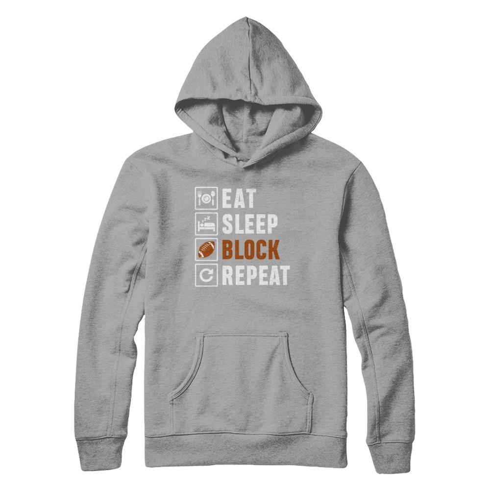 Funny Eat Sleep Block Repeat Football Gifts-T-Shirt & Hoodie-Pullover Hoodie-Light Steel