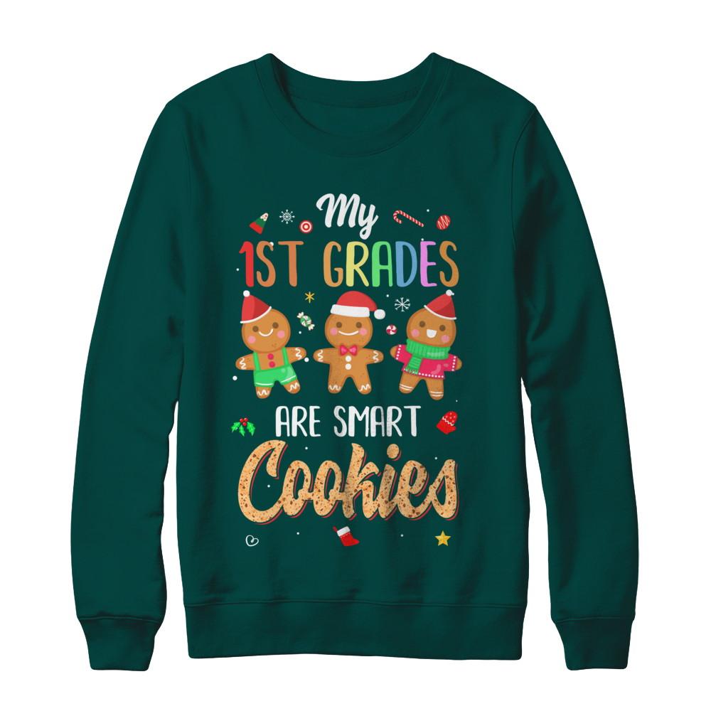 Teacher My 1st Graders Are Smart Cookies Christmas-T-Shirt & Sweatshirt-Crewneck Sweatshirt-Deep Forest