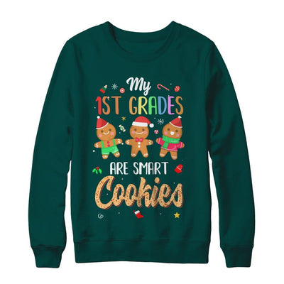 Teacher My 1st Graders Are Smart Cookies Christmas-T-Shirt & Sweatshirt-Crewneck Sweatshirt-Deep Forest