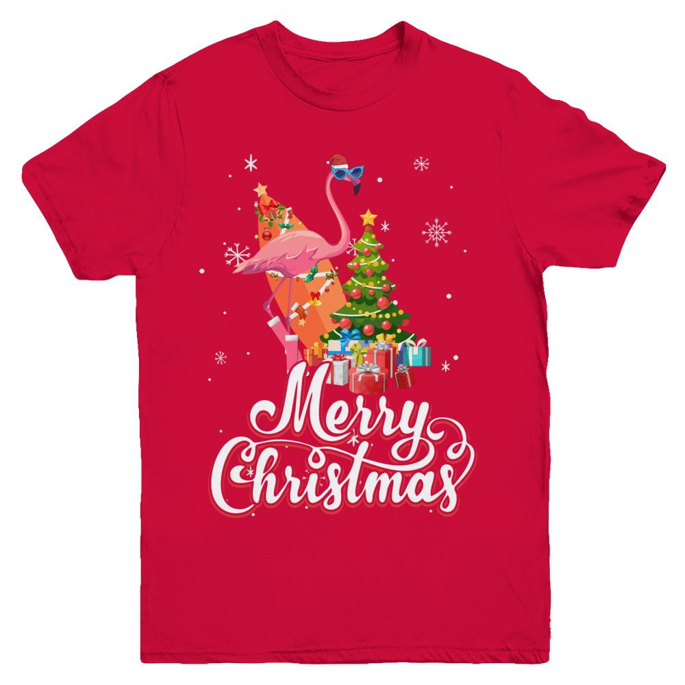 Flamingo Christmas Gift Merry Christmas Flamingo Youth-Youth Shirt-Youth T-Shirt-Red