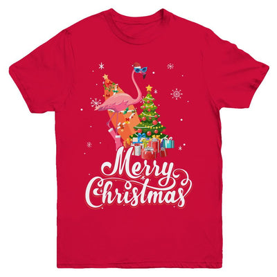 Flamingo Christmas Gift Merry Christmas Flamingo Youth-Youth Shirt-Youth T-Shirt-Red