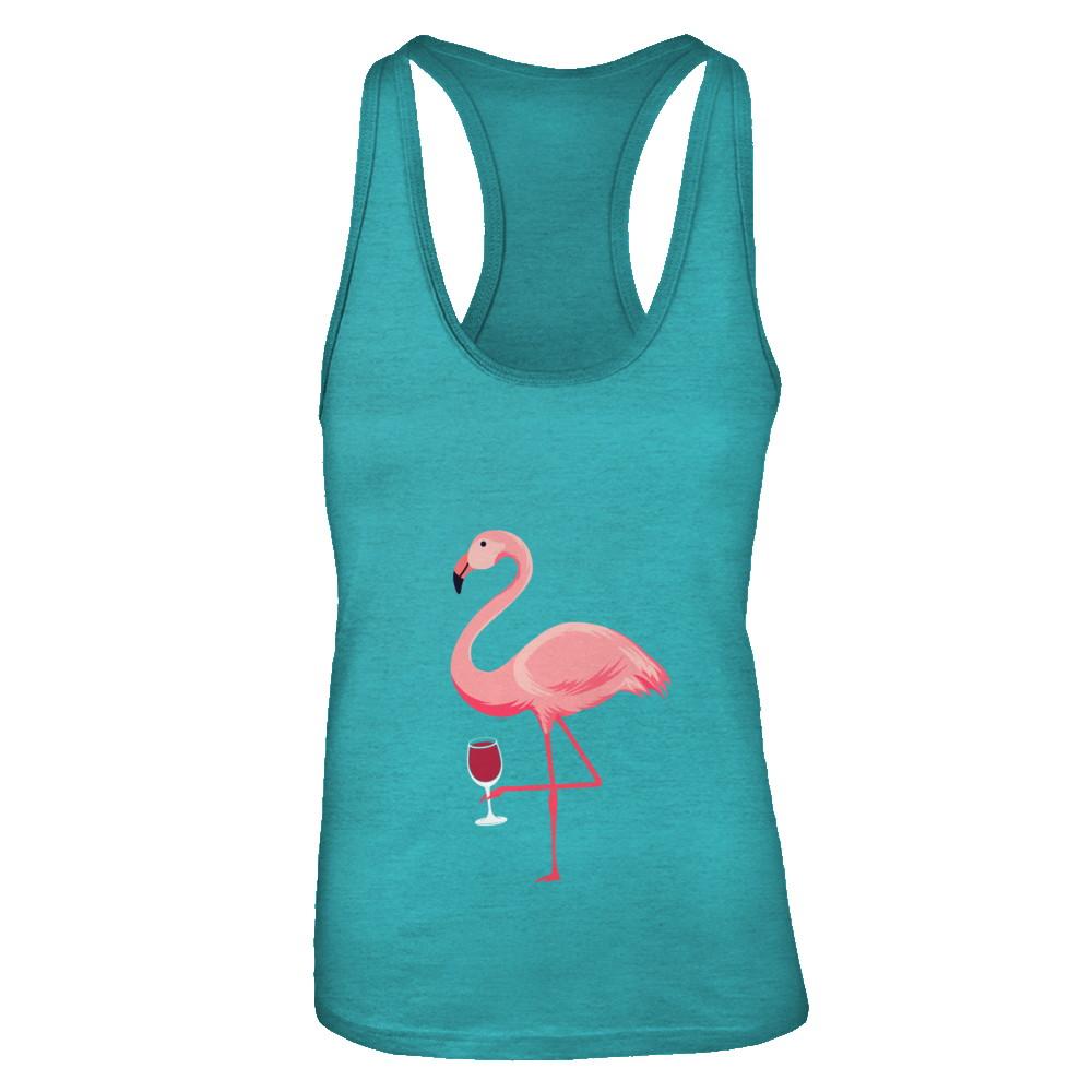 Wine Lover's Pink Flamingo Fun Party Wine-T-Shirt & Tank Top-Women's Ideal Racerback Tank-Tahiti Blue