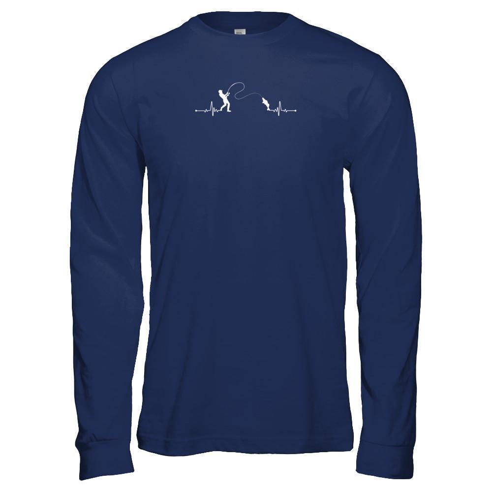 Fishing Heartbeat For Fisherman-T-Shirt & Tank Top-Long Sleeve T-Shirt-Navy