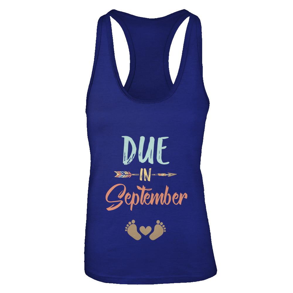 Due Date September 2021 Announcement Mommy Bump Pregnancy-T-Shirt & Tank Top-Women's Ideal Racerback Tank-Royal