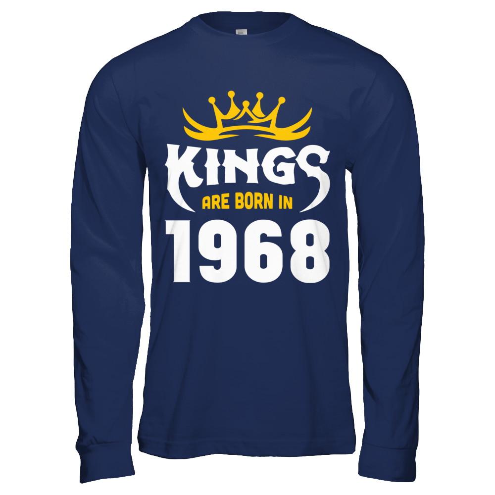 Kings Are Born In 1968 Birthday Gift-T-Shirt & Hoodie-Long Sleeve T-Shirt-Navy