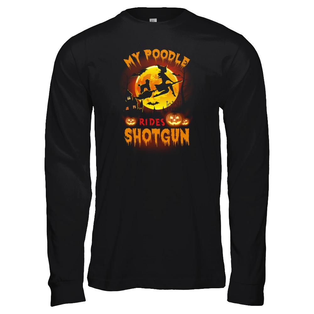 My Poodle Rides Shotgun Halloween Dog-T-Shirt & Tank Top-Long Sleeve T-Shirt-Black