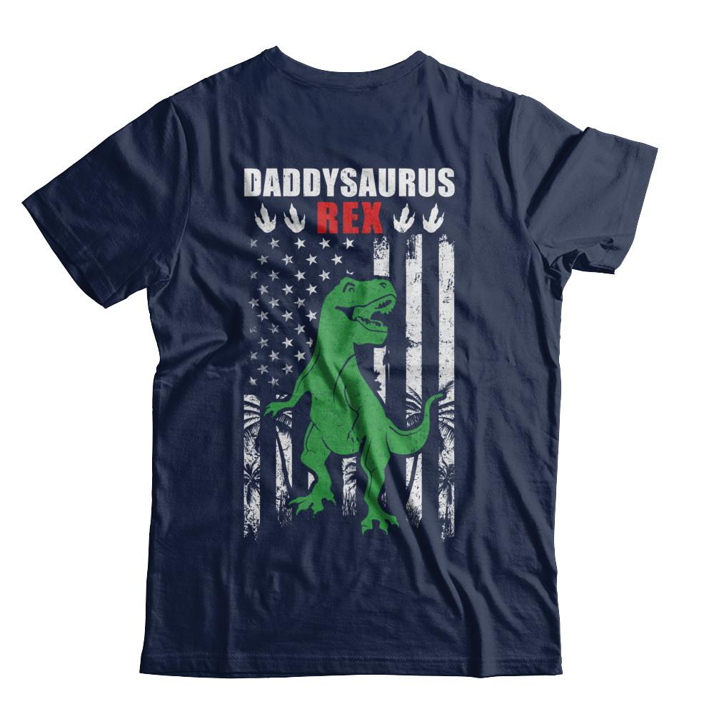 DaddySaurus Dad Dinosaur Rex American Flag Fathers Day-T-Shirt & Hoodie-Classic T-Shirt-Navy