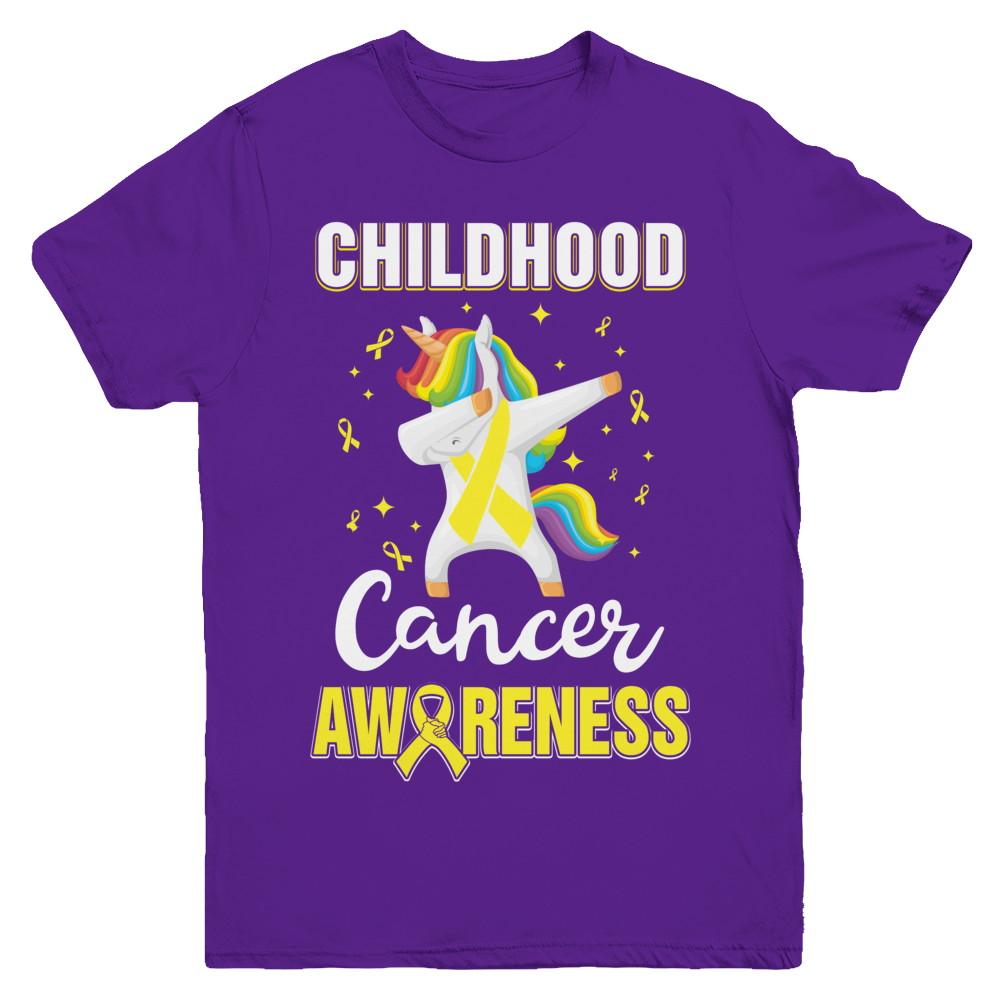 Inspirational Childhood Cancer Awareness Unicorn Support Youth-Youth Shirt-Youth T-Shirt-Purple