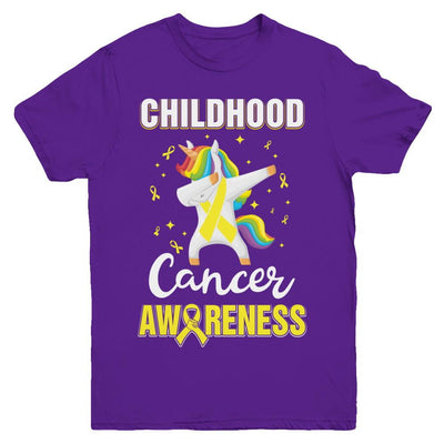 Inspirational Childhood Cancer Awareness Unicorn Support Youth-Youth Shirt-Youth T-Shirt-Purple