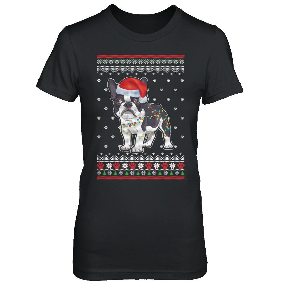 Bulldog Christmas Ugly Sweater Lights Dog Xmas Gift-T-Shirt & Sweatshirt-Women's T-Shirt-Black