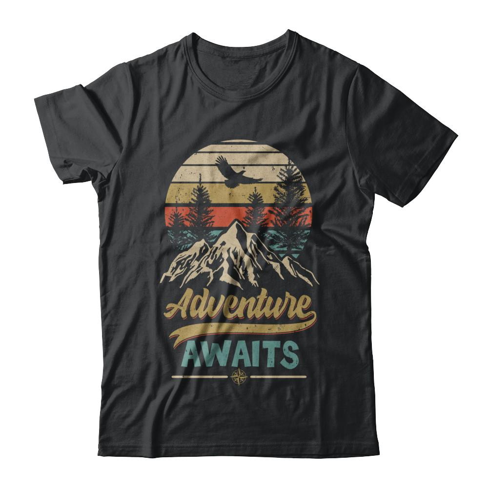 Vintage Adventure Awaits Camping Camper Outdoor Travel-T-Shirt & Hoodie-Classic T-Shirt-Black
