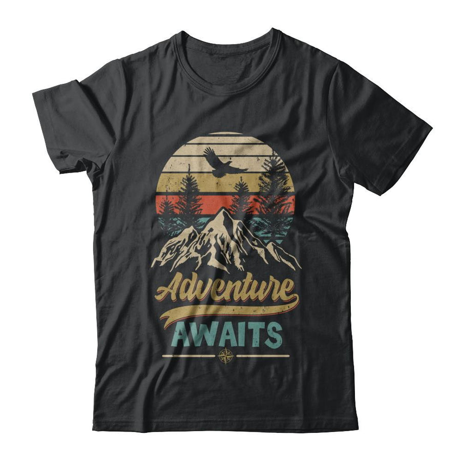 Vintage Adventure Awaits Camping Camper Outdoor Travel-T-Shirt & Hoodie-Classic T-Shirt-Black