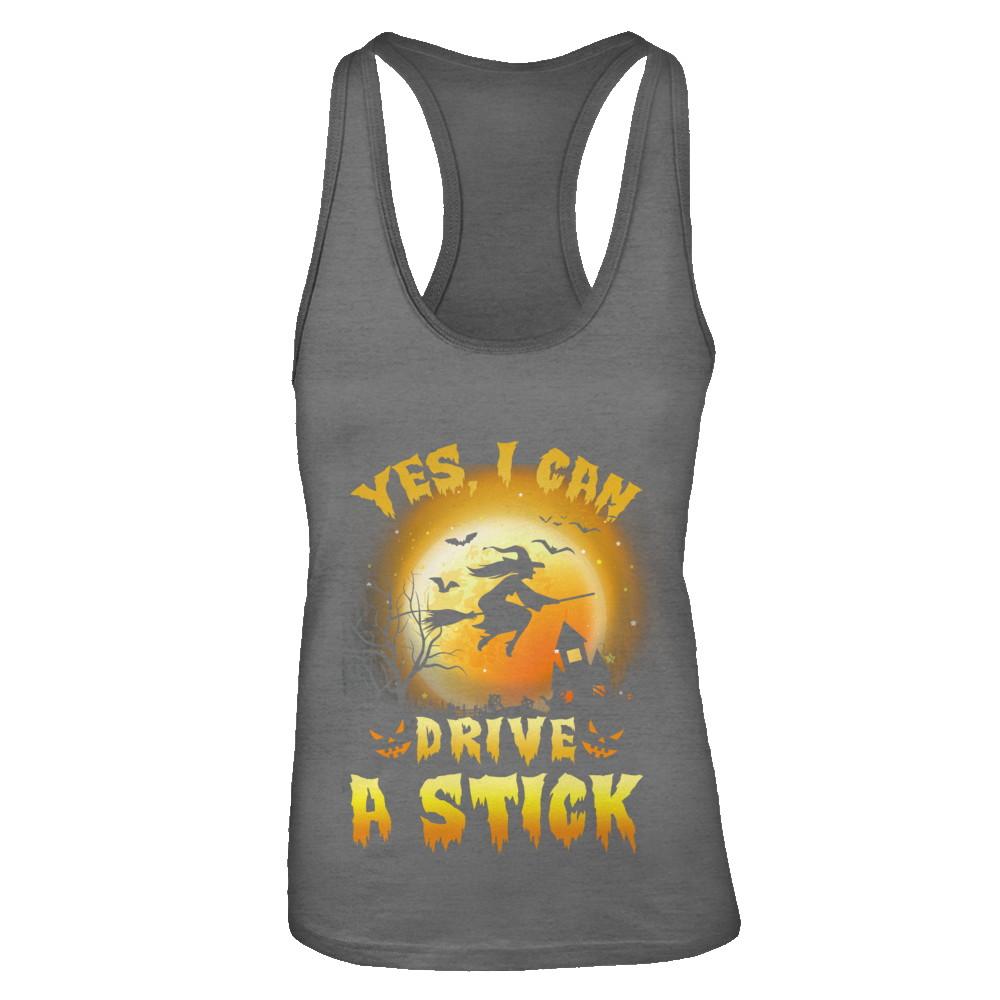 Yes I Can Drive A Stick Broom Funny Halloween Witch-T-Shirt & Tank Top-Women's Ideal Racerback Tank-Dark Grey