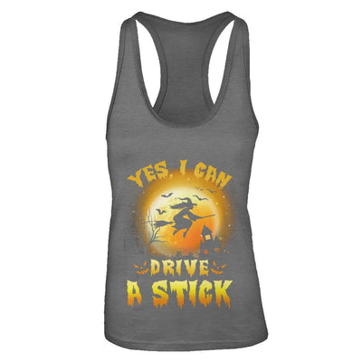 Yes I Can Drive A Stick Broom Funny Halloween Witch-T-Shirt & Tank Top-Women's Ideal Racerback Tank-Dark Grey