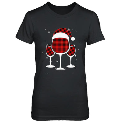 Red Plaid Buffalo Wine Santa Hat Christmas-T-Shirt & Sweatshirt-Women's T-Shirt-Black