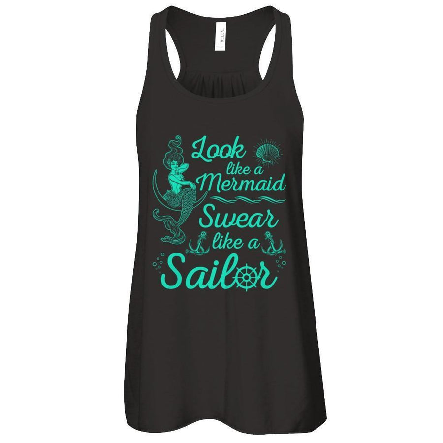 Look Like A Mermaid Swear Like A Sailor-T-Shirt & Tank Top-Women's Flowy Racerback Tank-Black