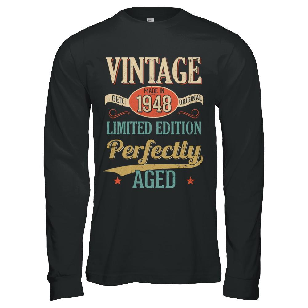 Vintage Premium Made In 1948 73th Birthday Gift-T-Shirt & Hoodie-Long Sleeve T-Shirt-Black