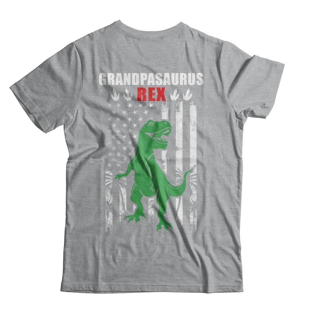 GranpaSaurus Grandpa Dinosaur Rex American Flag Fathers Day-T-Shirt & Hoodie-Classic T-Shirt-Sport Grey