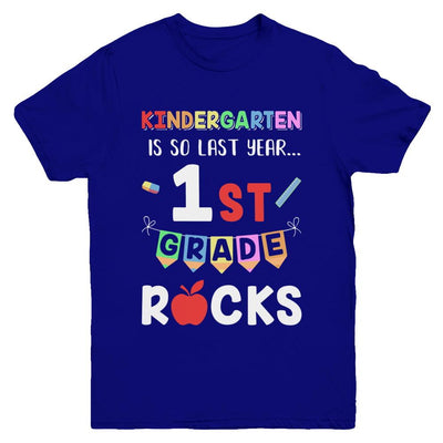 Kindergarten Is So Last Year 1st Grade Rocks Youth-Youth Shirt-Youth T-Shirt-Navy