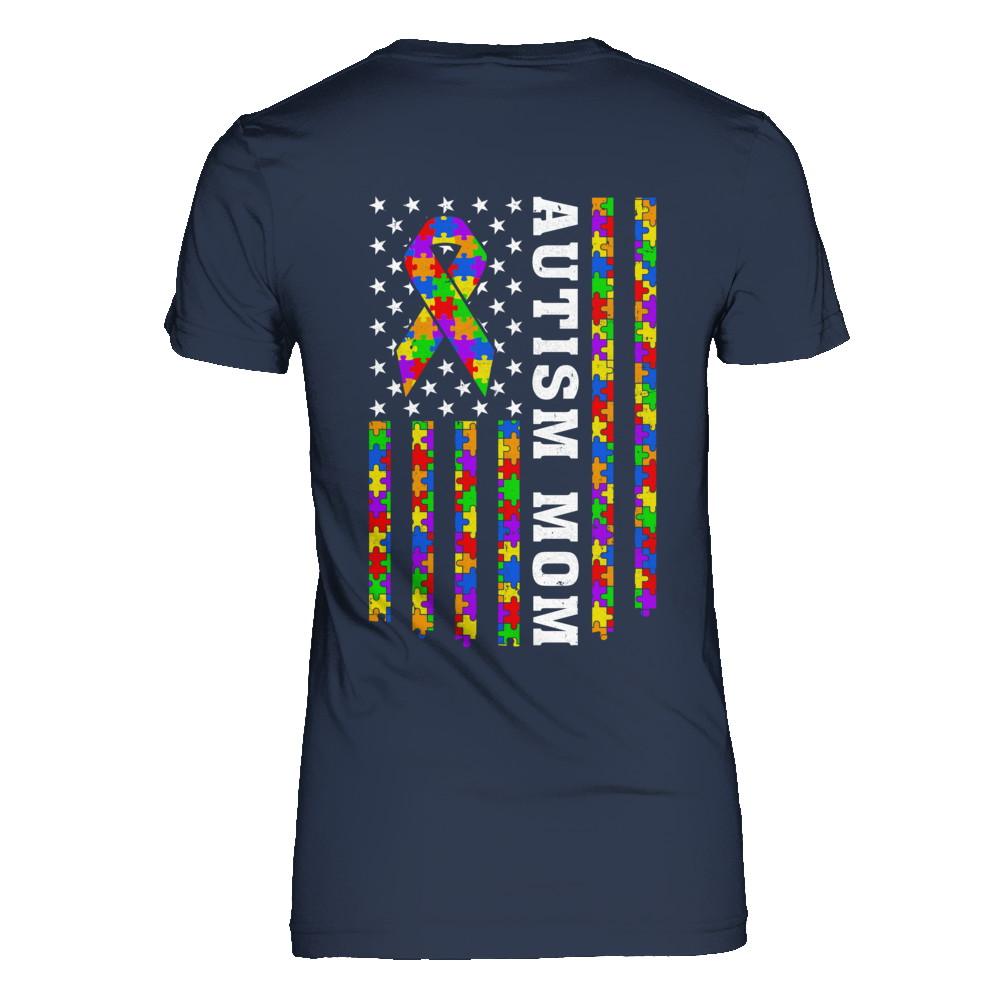 Proud Autism Mom Us Flag Autistic Mommy Mothers Day-T-Shirt & Hoodie-Women's T-Shirt-Navy