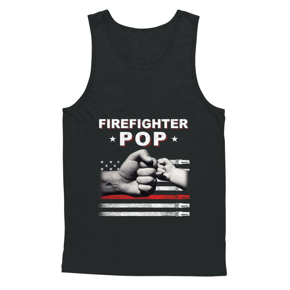 Firefighter Fireman Pop American Flag Fathers Day-T-Shirt & Hoodie-Unisex Tank-Black