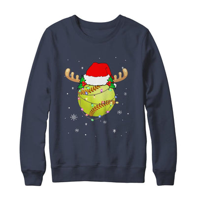 Santa Hat Softball Reindeer Christmas Gifts-T-Shirt & Sweatshirt-Crewneck Sweatshirt-Navy