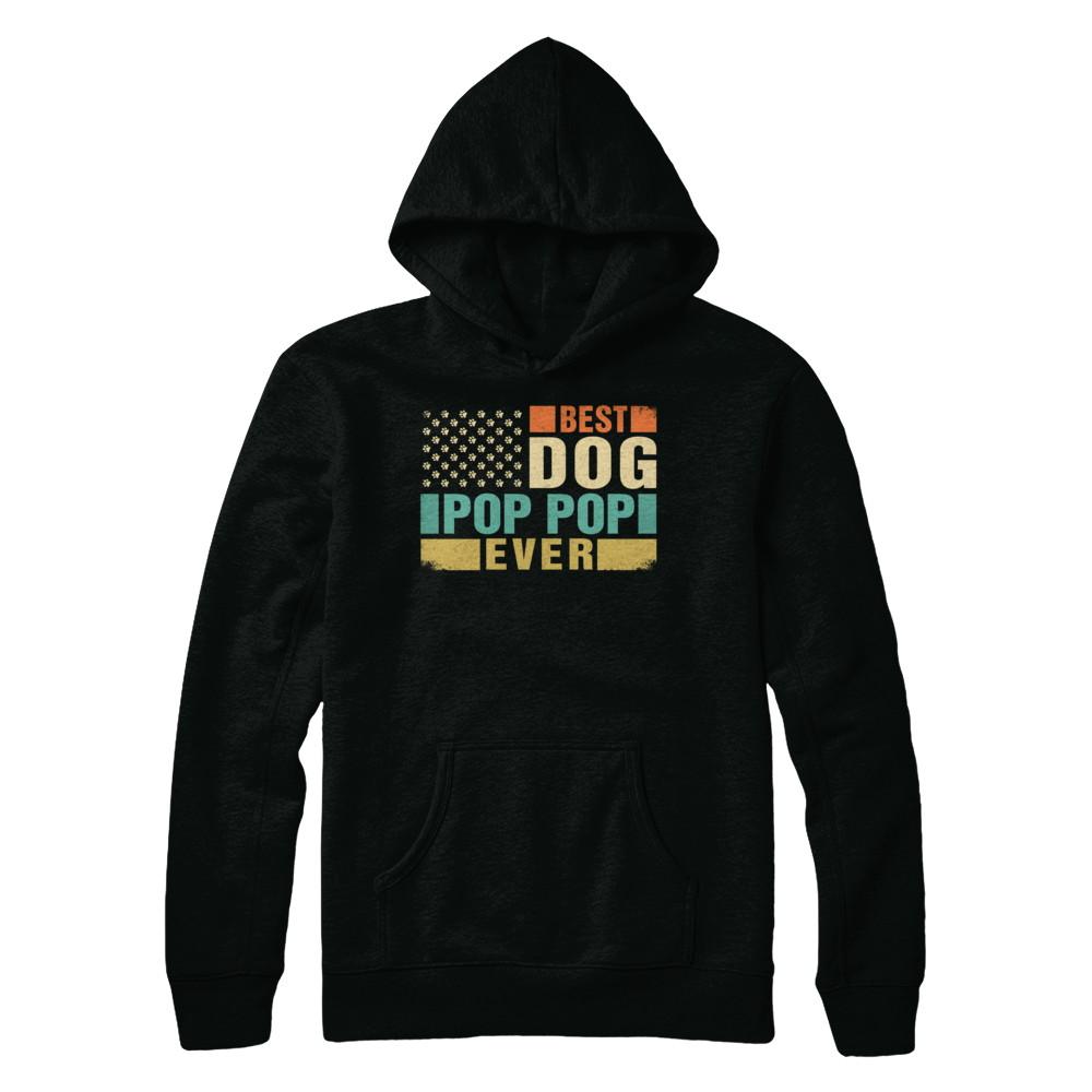 Vintage Retro BEST DOG POP POP EVER American Flag Fathers Day-T-Shirt & Hoodie-Pullover Hoodie-Black