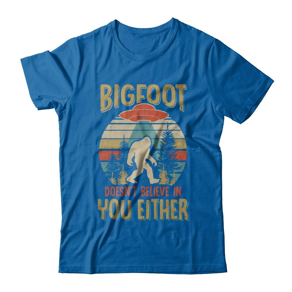 Retro Bigfoot Doesn't Believe In You Either UFO-T-Shirt & Hoodie-Classic T-Shirt-Royal