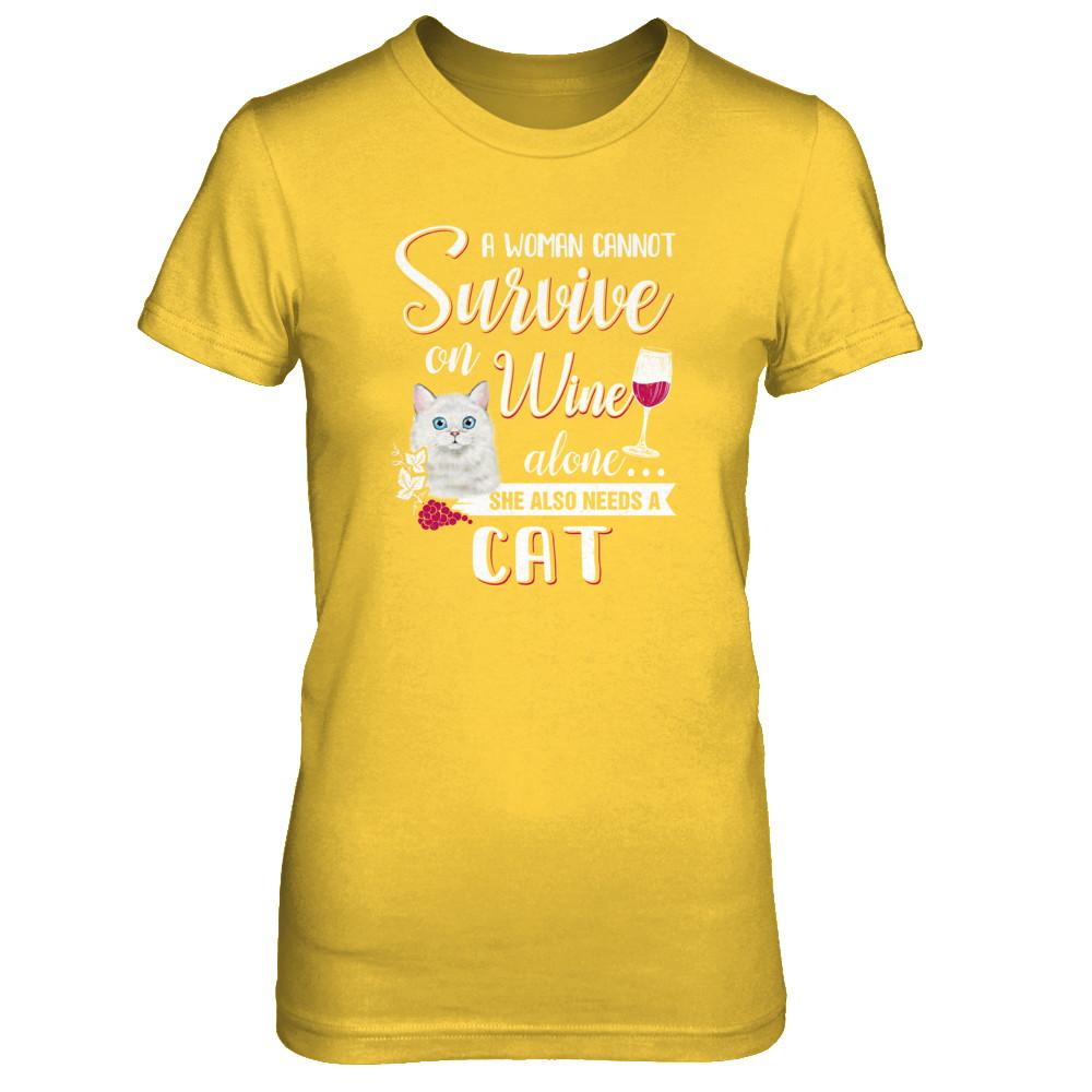 A Woman Can't Survive On Wine Alone Cat-T-Shirt & Tank Top-Women's T-Shirt-Daisy